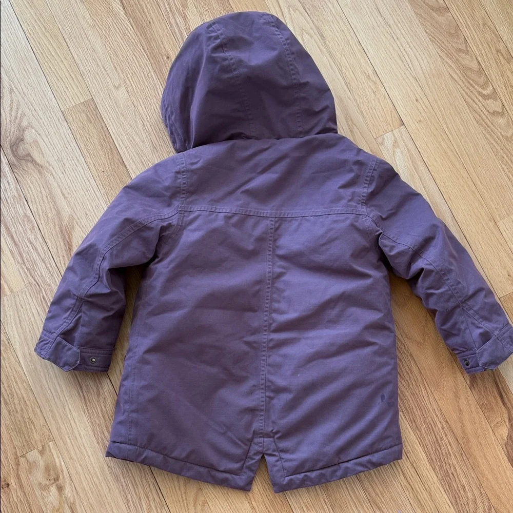 Mini Boden Plum Hooded Puffer Coat with Sherpa Lining